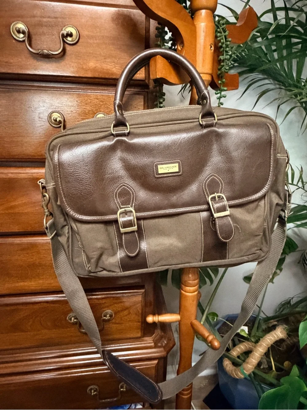 Brown Canvas & Leather Briefcase Bag - US Luggage New York